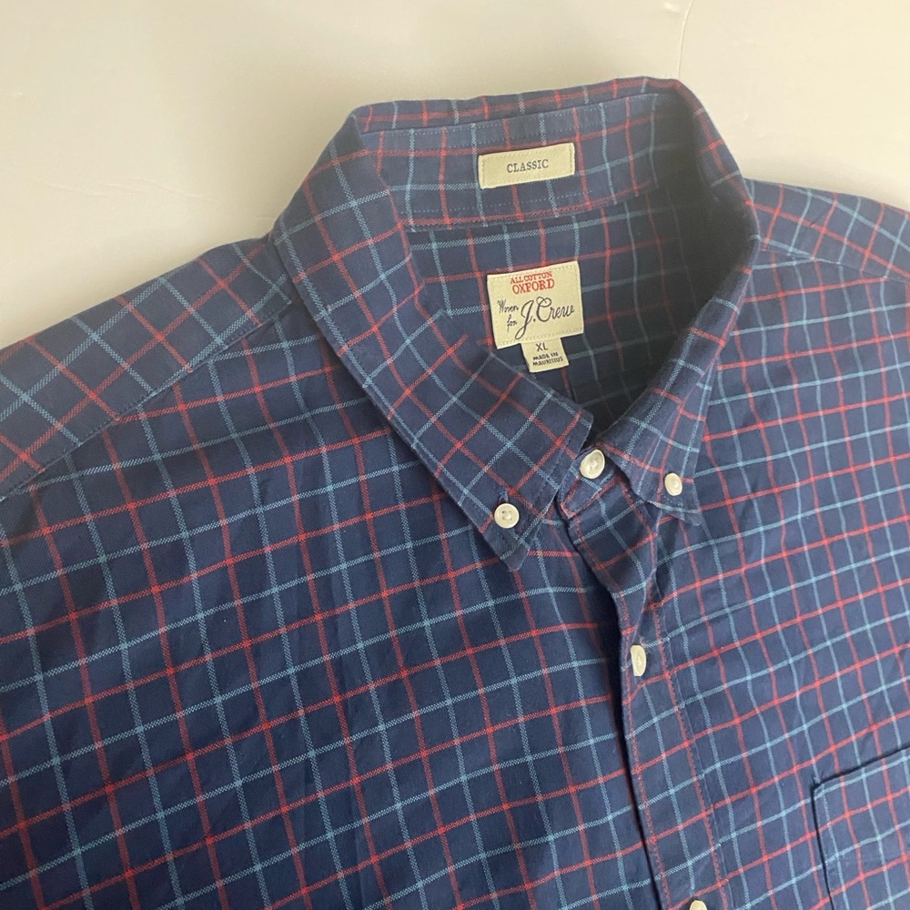 J. Crew Men's Oxford Red and Blue Plaid Shirt $128 - Picture 7 of 13